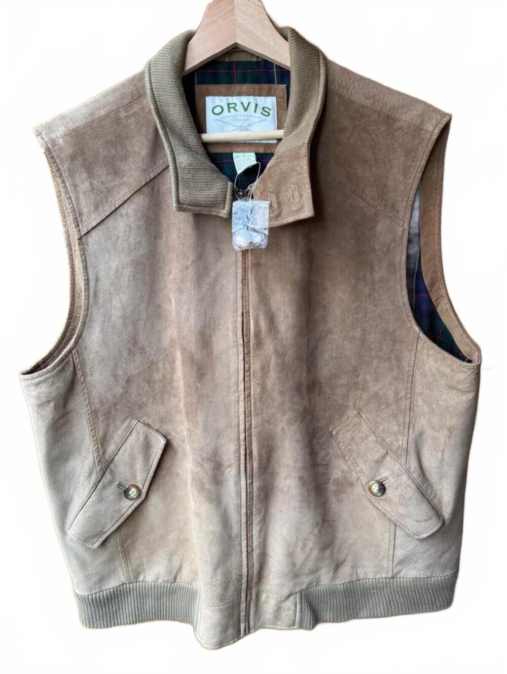 Men’s NEW Orvis Leather Vest Sz Large